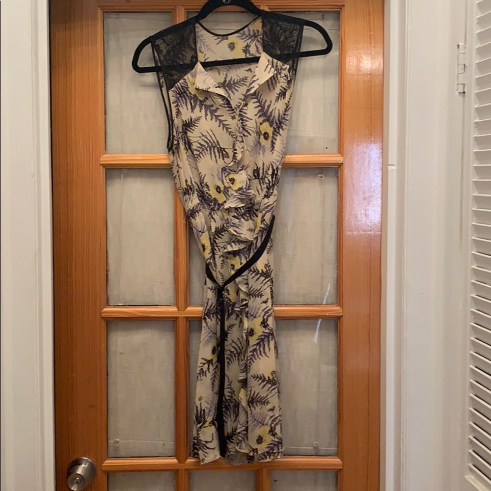 Floral sheer dress with black belt detail